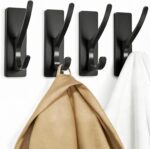 pickpiff Self Adhesive Coat Hooks for Hanging: Heavy Duty Stainless Wall Hook for Towel, Backpack, Hat, Sturdy Metal Hanger for Bathroom, Bedroom, Door, 4-Pack, Matt Black - Image 2