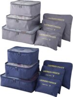 12 Set Travel Packing Cubes Luggage Packing Bags Reusable Lightweight Suitcase Organizer Cubes Set for Travel Accessories (Deep Blue+Grey) - Image 2