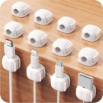 12Pack Cord Organizer, Chfeila Compact Dual Spring & Clasp Lock Cable Management Clips, Adhesive Phone Charger Keeper, Wire Holder for Nightstand/Car, Home Office Desk Accessories Decor Essentials - Image 2