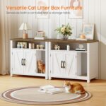 HOOBRO Cat Litter Box Enclosure, Farmhouse Hidden Litter Box with Scratch Pad, Litter Box Furniture with Storage Layer, End Side Table,White and Walnut, WH24MW01 - Image 3