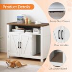 HOOBRO Cat Litter Box Enclosure, Farmhouse Hidden Litter Box with Scratch Pad, Litter Box Furniture with Storage Layer, End Side Table,White and Walnut, WH24MW01 - Image 4