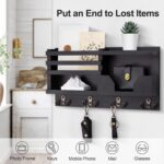 Mail and Key Holder for Wall – Decorative 15.9” x 8.7” x 3.2” Entryway Organizer with Shelf – Paulownia Wood with 4 Dual Hooks Includes Mounting Hardware and Installation Guide - Image 3