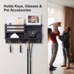 Mail and Key Holder for Wall – Decorative 15.9” x 8.7” x 3.2” Entryway Organizer with Shelf – Paulownia Wood with 4 Dual Hooks Includes Mounting Hardware and Installation Guide - Image 4