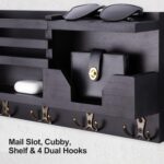 Mail and Key Holder for Wall – Decorative 15.9” x 8.7” x 3.2” Entryway Organizer with Shelf – Paulownia Wood with 4 Dual Hooks Includes Mounting Hardware and Installation Guide - Image 6