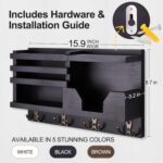 Mail and Key Holder for Wall – Decorative 15.9” x 8.7” x 3.2” Entryway Organizer with Shelf – Paulownia Wood with 4 Dual Hooks Includes Mounting Hardware and Installation Guide - Image 8