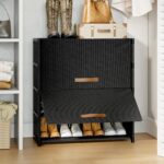 Shoe Rack, 5 Tier Shoe Storage Cabinet with Door 20 Pair Plastic Shoe Shelves Organizer for Closet, Entryway, Hallway, Bedroom, Black - Image 3