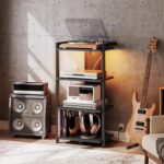 HOOBRO 4-Tier AV Media Stand with Charging Station and LED Light, Wooden Stereo Stand, Rack Audio Tower, Corner TV Stand, Entertainment Device, Black BB38UDCJ01 - Image 3