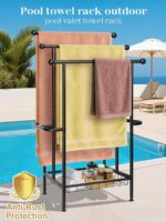 Haturi Free Standing Towel Rack for Bathroom, 39" Black 3-Tier Rust-Resistant Outdoor Towel Drying Rack for Pool, Metal Blanket Rack Holder with Storage Basket for Oversized Bath Towels - Image 3