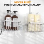 REINHARDT Aluminum Shower Caddy Hanging Adjustable Shower Caddy, Rustproof Hanging Shower Organizer with Hooks Soap Holders, Over Shower Head Caddy for Handheld Showerhead, Silver - Image 4