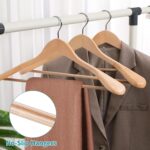 Solid Wood Suit Hangers, 10 Pack, Coat Hangers with Non Slip Trouser Bar, 360° Swivel Hook, Heavy Duty Wide Hangers for Suit, Coat, Jacket, Trousers, Pants,17.3" W x 9" H, Dark Walnut AWY0410N - Image 4