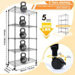 Whitmor 5 Tier Shelving Unit, Adjustable Storage Shelves with Wheels, 400 lbs Capacity per Shelf, Max 2000 lbs Total for Pantry, Kitchen, Garage, 30" L x 14" W x 60" H, Black - Image 4