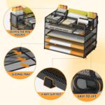 5 Tier Paper Letter Tray with 3 Drop-in Pen Holders, Mesh Desk File Organizer with Handle, Desk Organizers and Accessories for School,Home, Office Supplies Storage-Black - Image 4