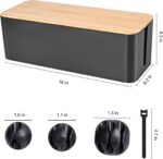 Cable Management Box - Wooden Style Large Cord Organizer to Hide Wires & Power Strips | Desk Computer Cable Organizer | Safe ABS Material | 16" (L) x 6.2" (W) 5.3" (H) | for Home & Office - Black - Image 3