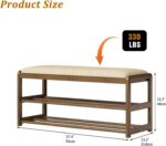 2-Tier Bamboo Shoe Bench with Cushion and Hidden Drawer, Entryway Shoe Rack Organizer with Storage for Hallway, Bedroom, Front Door, Mudroom Seating Bench, Walnut - Image 3
