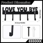 Key Holder Wall Mount, Large 'Love You.Bye' Entryway Organizer with 5 Hooks,Black Metal Key Hanger —No Drill Adhesive for Home Wall Decor - Image 3