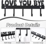 Key Holder Wall Mount, Large 'Love You.Bye' Entryway Organizer with 5 Hooks,Black Metal Key Hanger —No Drill Adhesive for Home Wall Decor - Image 4