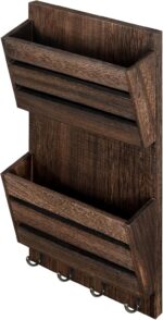 BTY Mail Holder for Wall, Wooden Mail Sorter with 4 Key Hooks, 2 Slot Wall Mounted Mail Sorter Letter Bills Newspaper Magazine Organizer for Entryroom Hallway Office Garage, Rustic Brown - Image 8