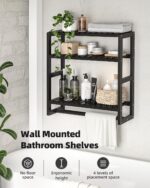 Over The Toilet Storage Bathroom Shelves Wall Mounted 3 Tier Space Saver Corner Shelf Organizer Bamboo Towel Rack Toilet Paper Cabinet with Hanging Rod Black - Image 5