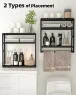 Over The Toilet Storage Bathroom Shelves Wall Mounted 3 Tier Space Saver Corner Shelf Organizer Bamboo Towel Rack Toilet Paper Cabinet with Hanging Rod Black - Image 6