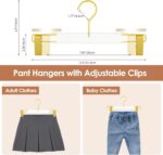 10 Pack Clear Acrylic Hangers with Adjustable Non-Slip Metal Clips, Gold Pants Hangers for Jeans, Trousers, Skirts, Coats, Heavy Duty, Space-Saving Closet Organizer, Adults & Kids - Image 3