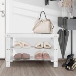 COSTWAY Bamboo Shoe Rack Bench 3-Tier Free Standing Wood Shoe Storage Organizer Shelf Holder Home Entryway Hallway Furniture Eco-Friendly (White) - Image 3