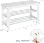 COSTWAY Bamboo Shoe Rack Bench 3-Tier Free Standing Wood Shoe Storage Organizer Shelf Holder Home Entryway Hallway Furniture Eco-Friendly (White) - Image 4