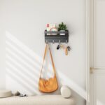 Key Holder Wall Mount Mail Holder for Wall with Shelf Includes Key Hook and Wallet Holder Hanging Key Rack with Sunglasses Storage Decorative with 8 Hooks(Black) - Image 3