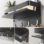 Key Holder Wall Mount Mail Holder for Wall with Shelf Includes Key Hook and Wallet Holder Hanging Key Rack with Sunglasses Storage Decorative with 8 Hooks(Black) - Image 4
