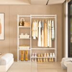 Neprock Clothing Racks for Hanging Clothes with Shelves, Portable Closet System Organizer Garment Rack for Clothes Storage, Metal Free Standing Wardrobe Clothes Organizer(White) - Image 3
