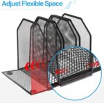 Desk File Organizer Vertical 5 Sections Metal Adjustable Magazine Holder Upright Desktop Bookshelf Organizer Stand File Sorter Office Desk Accessories Black - Image 3