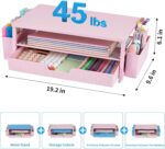 Desk Organizer and Accessories, 2-Tier Computer Monitor Stand Rise with Storage Drawer & 2 Pen Holders, Laptop & Printer Stand for Desktop, Workspace Organizers for Office Supplies (Pink) - Image 5
