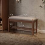 AQIMUELE Shoe Bench Entryway with Cushion, Solid Wood Bench with Shoe Storage, 2-Tier Shoe Rack Bench for Entryway,Hallway (Gray) - Image 3
