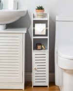 AOJEZOR Toilet Paper Holder Stand: No Drill PVC Small Bathroom Cabinet for Apartment Dwellers - Rental Deposit Protection - Small Space Storage Saving - Image 3