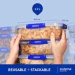 Sistema KLIP IT PLUS Leakproof Food Storage Containers | 2.2 L | Airtight, Stackable & Nestable Meal Prep Containers with Lids | Lunch Boxes | BPA-Free | 3 Count, Blue - Image 4