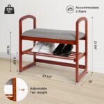StrongTek Bamboo Shoe Bench, Storage Bench with Armrests & Cushion, Compact Entryway Bench for Seniors, Small Shoe Rack for Living Room, Bedroom, Hallway - Image 3