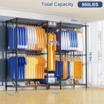 Ulif E12 Clothes Rack，Heavy Duty Freestanding Garment Rack with Shelves，Metal Clothing Closet Storage System for Hanging Clothes，71" W x 16" D x 76.5" H, Hold 960 lbs，Black - Image 3
