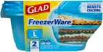 Glad GladWare Freezerware Food Storage Containers - Large Rectangle - Meal Container Holds up to 64 Ounces of Food - Lock Tight Seal, 2 Count - Image 3