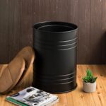 Glitzhome Rustic End Table Set of 2, Farmhouse Galvanized Metal Barrel Ottoman Storage Stool with Round Wood Lid for Living Room Furniture, Black - Image 3