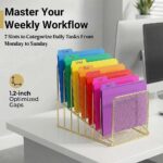 Simmer Stone Gold Desk Organizer 7 Slot Inclined Vertical File Folder Holder Sorter with Mesh Front Metal Wire Rack for Mail, Slim Binders, Books Office Organization Desktop Accessories - Image 3