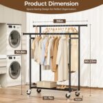 Clothes Rack, Double Rods Rolling Clothing Rack for Hanging Clothes, Portable Garment Rack with Wheels, Coat Rack Wardrobe Closet Load 240 LBS for Bedroom Laundry Room, Black - Image 4