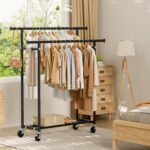 Clothes Rack, Double Rods Rolling Clothing Rack for Hanging Clothes, Portable Garment Rack with Wheels, Coat Rack Wardrobe Closet Load 240 LBS for Bedroom Laundry Room, Black - Image 6