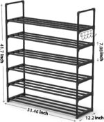 6 Tiers Metal Shoe Rack,Adjustable Shoe Shelf Storage Organizer with Hooks,Stackable Boot & Shoe Storage,for Entryway,Hallway,Closet,Black - Image 4