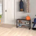 ClosetMaid 3-Tier Shoe Rack Bench - Metal Frame, Wire Shelves, Wood Seat - Entryway, Hallway, Living Room, Mudroom Organizer - Modern Walnut Finish - Image 3