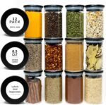SAVVY & SORTED 12 Black Bamboo Spice Jars - 8.5oz Large Glass Jars with Black Bamboo Lids - Seasoning Jars with Airtight Lid, Containers Herb Spice Rack Kitchen Organization - Image 3