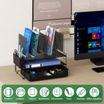 Desk Organizer, Office Organization with Vertical File Holder, File Organizer with Drawer and Pen Holder, Desk Accessories and Workspace Organizers for Home Office (Black) - Image 3