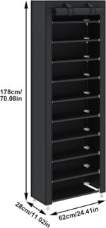 UDEAR 10-Tier Free Standing Shoe Rack Sturdy Shoe Rack Organizer for Closet Entryway Stackable Shoe Shelf with Dustproof Cover,Black - Image 4