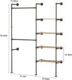 Industrial Pipe Clothes Racks with LED Lights& Shelves, Heavy Duty Adjustable Garment Hanger with Shelves, 2 Installation Methods Closet Storage System for Wardrobe Organization - Image 3
