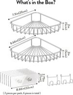 Orimade Corner Shower Caddy Stainless Steel with Hooks Wall Mounted Bathroom Shelf Storage Organizer Adhesive No Drilling 2 Pack, Silver Only for 90-Degree Corner - Image 4