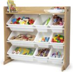 Humble Crew Toy Storage Organizer with Top Shelf and 9 Removable Bins, Natural/White – Toddler Bookshelf with Toy Organizer - Modern Toy Rack Ideal for Kids' Rooms, Playrooms, and Nurseries - Image 4