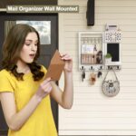 Key Holder Wall Mount, Mail Organizer with 10 Hooks and Shelf, Wall Decorative Key Rack with Chalkboard for Entryway Hallway Bedroom Farmhouse Dog Leash Home Decor - Image 4